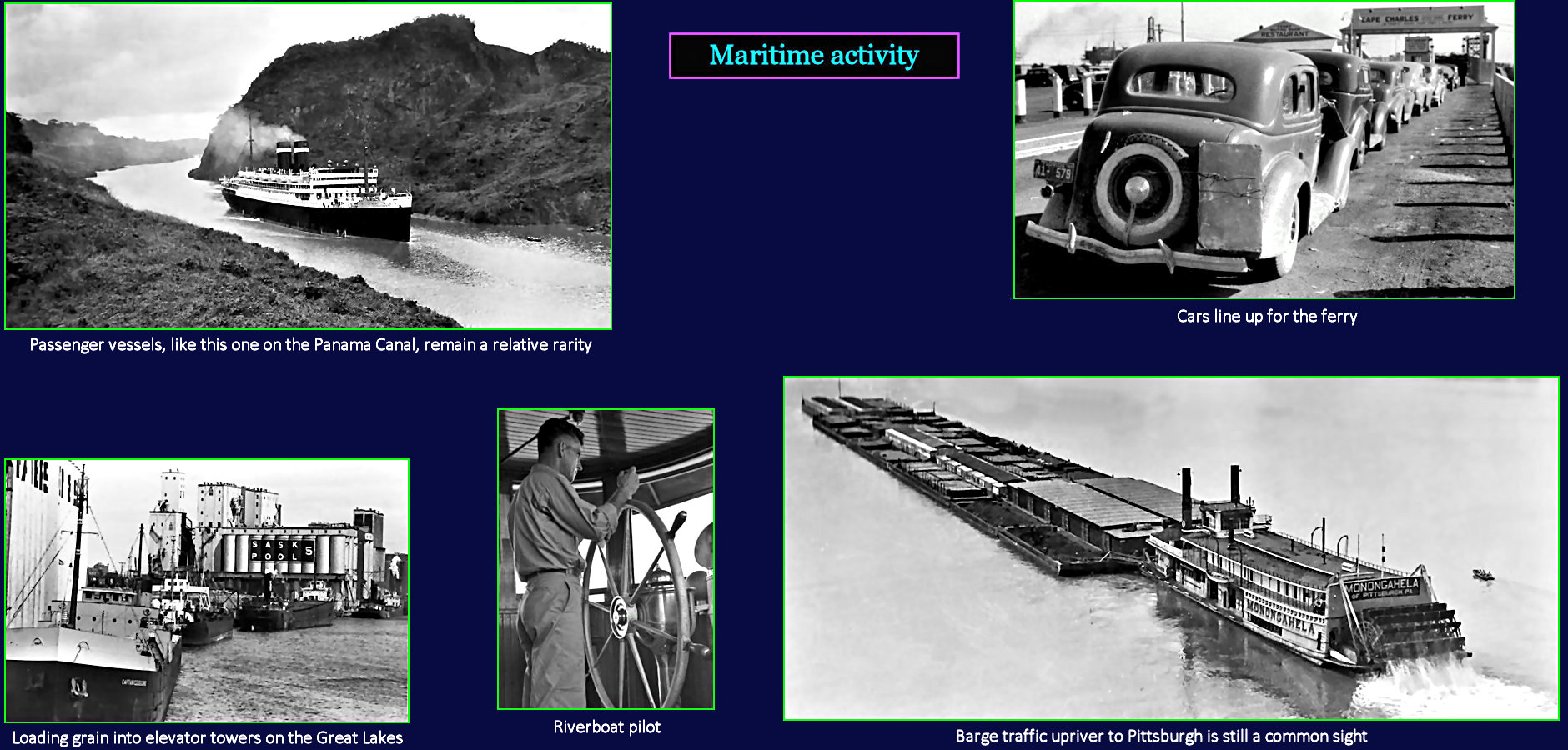 Freighters and barges, 1930s